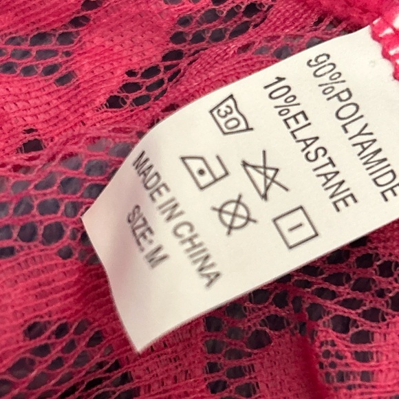 Lingerie Set Sz Medium Pink fuchsia Lace Bralette Bra Matching Panties Waist Fit - Picture 5 of 10